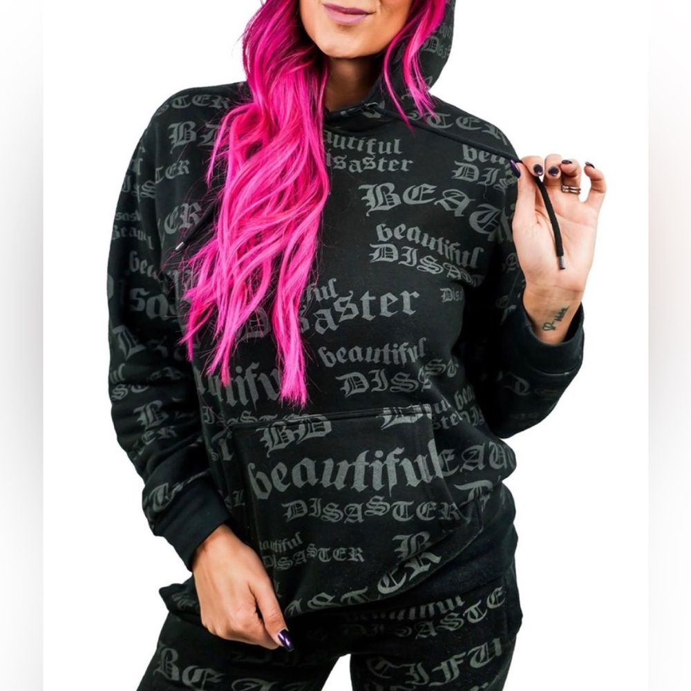 NEW beautiful disaster identity pull over hoodie black